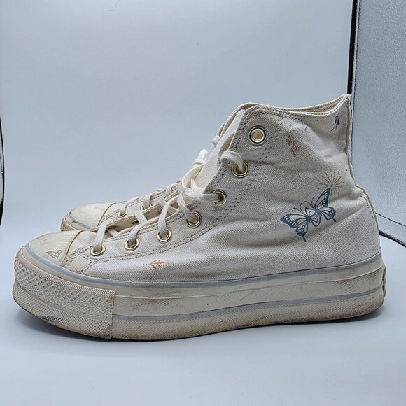 Converse Chuck Taylor All Star Lift Hi Tiny Tattoos Womens Size 10 White Shoes